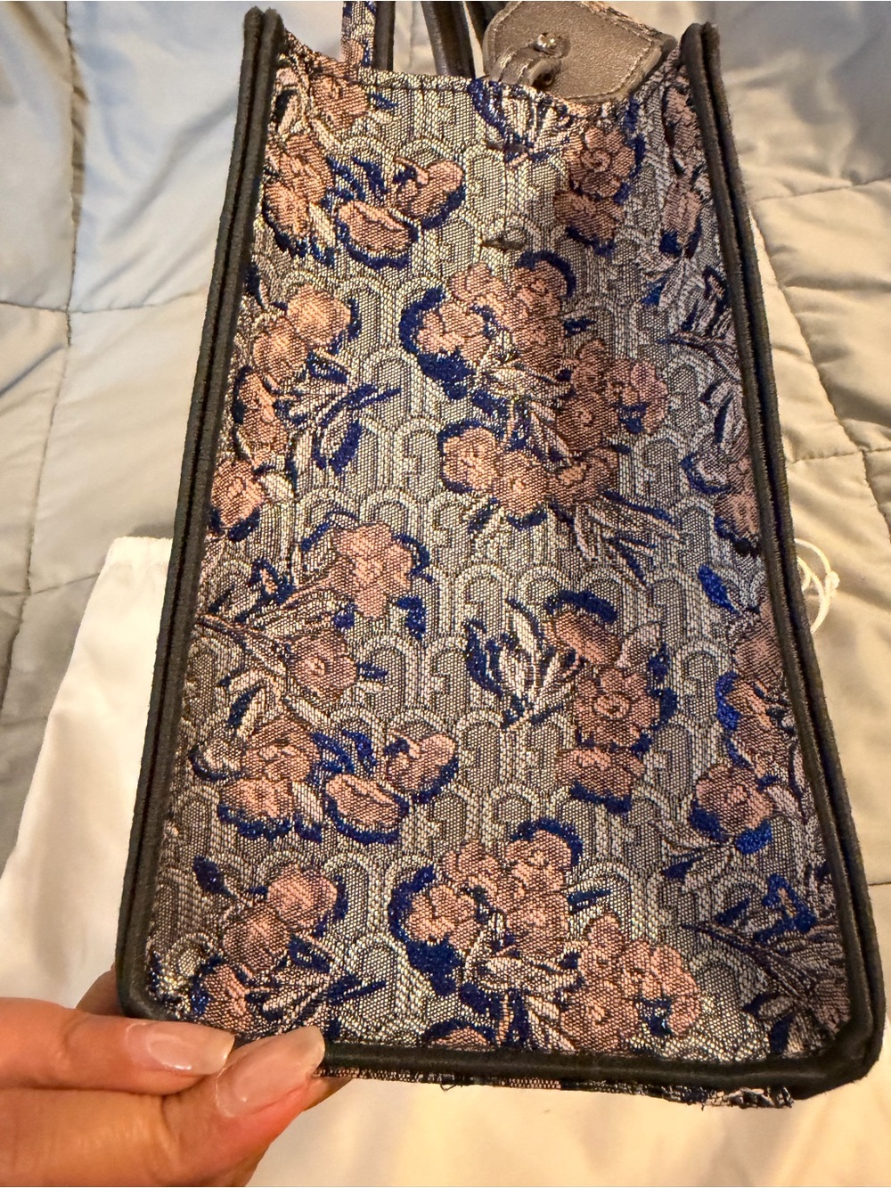 Furla Floral Jacquard Satchel in Blue and Pink - Picture 8 of 9